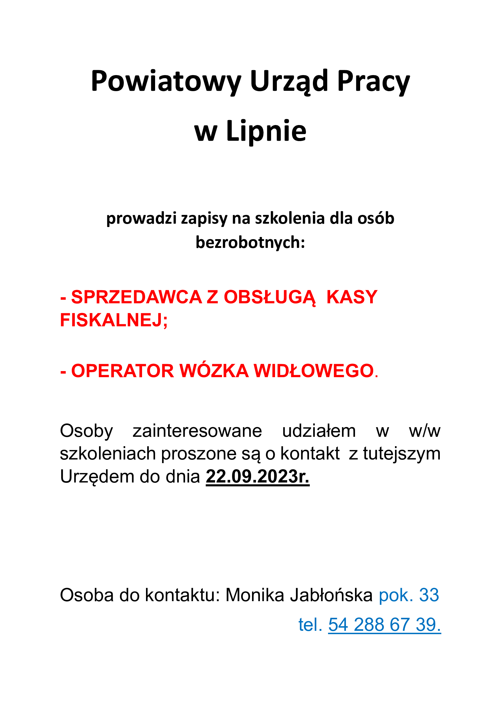 Ogłoszenie na szkolenie