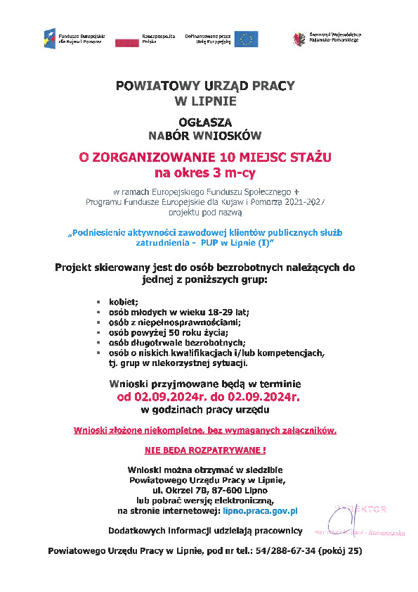Ogłoszenie o naborze staż