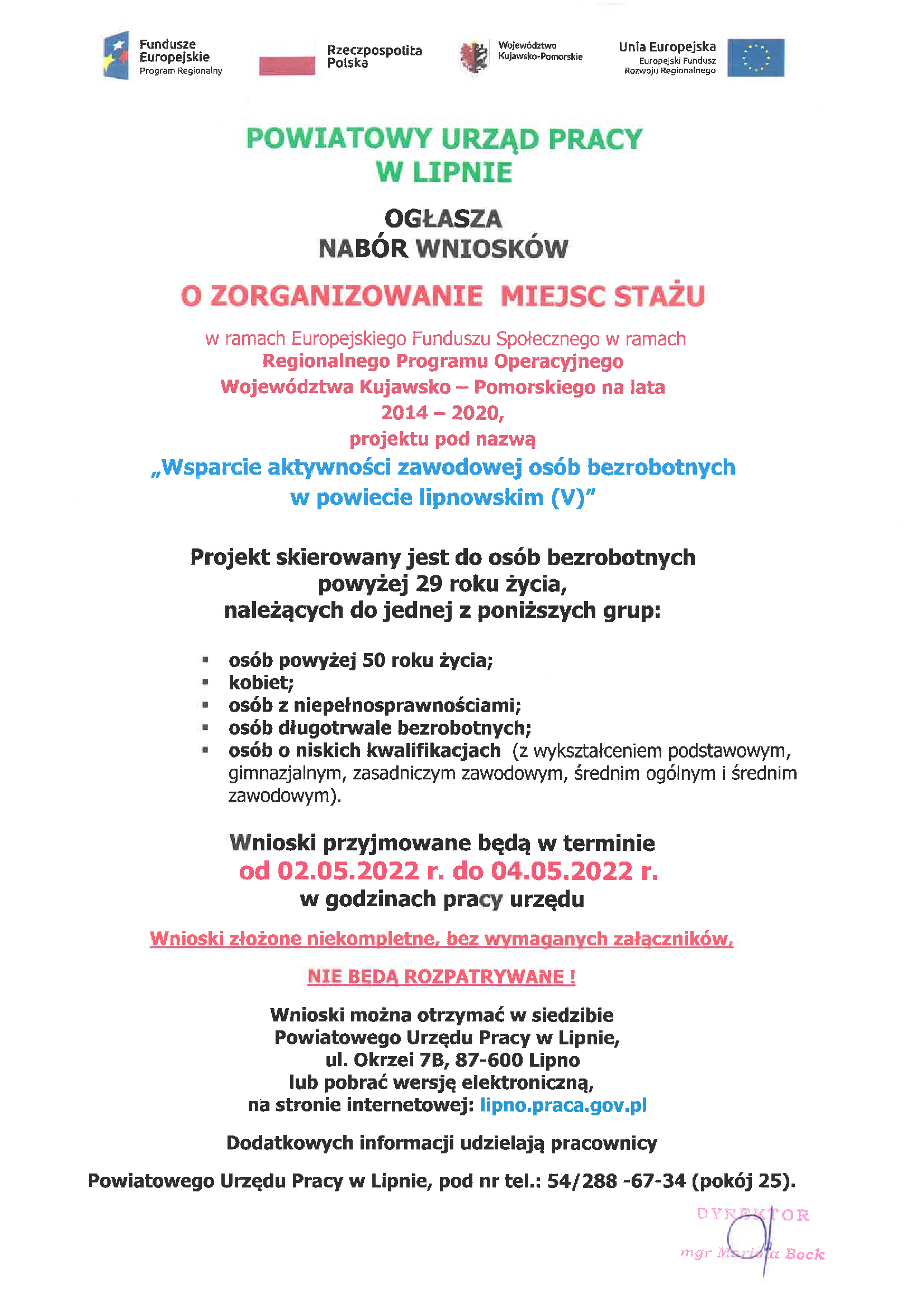 Nabór wniosków na staż w ramach RPO