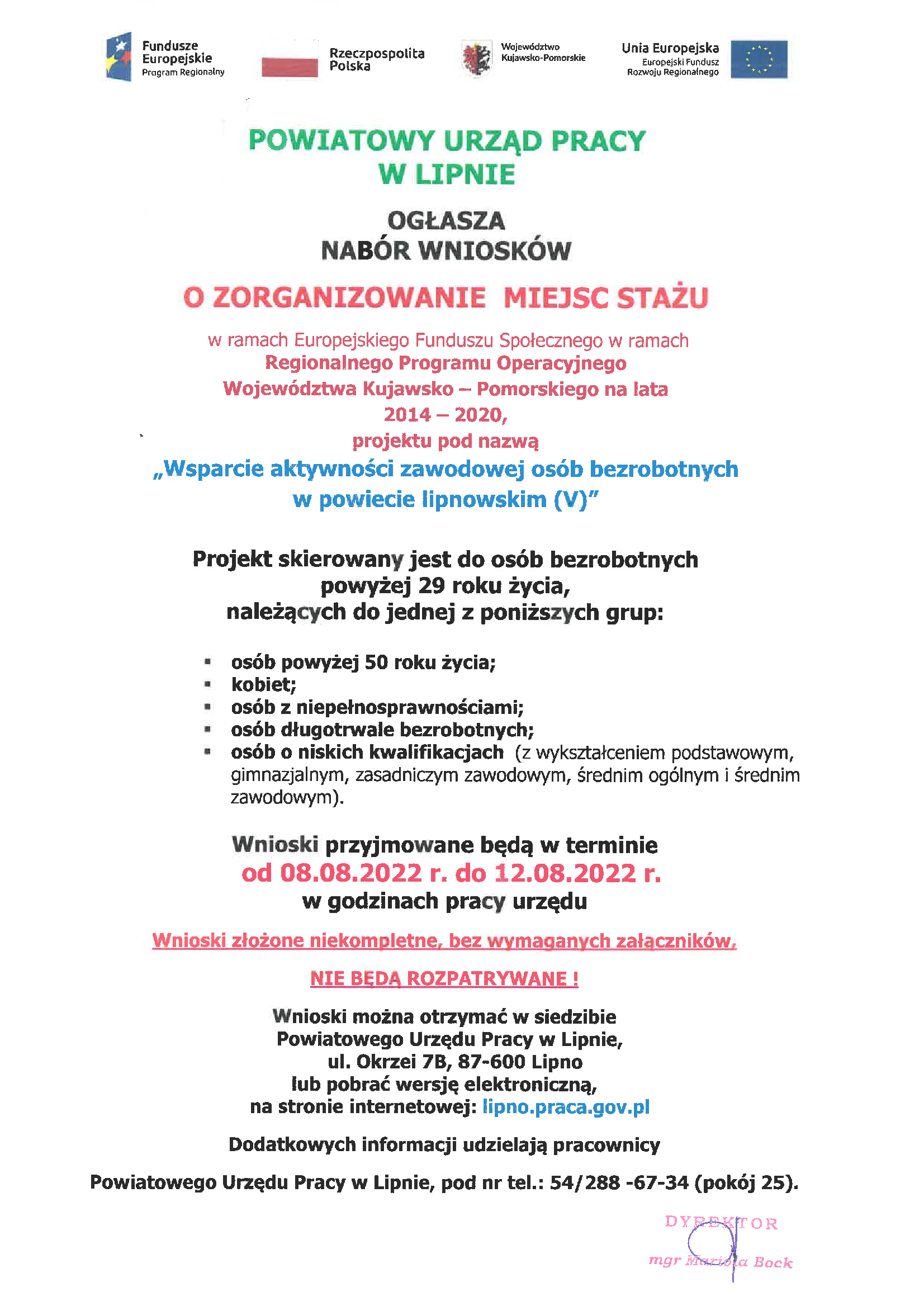 Nabór wniosków na staż w ramach RPO V
