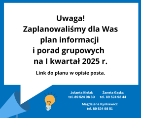 Zdjęcie artykułu Wykaz porad grupowych - I kwartał 2025